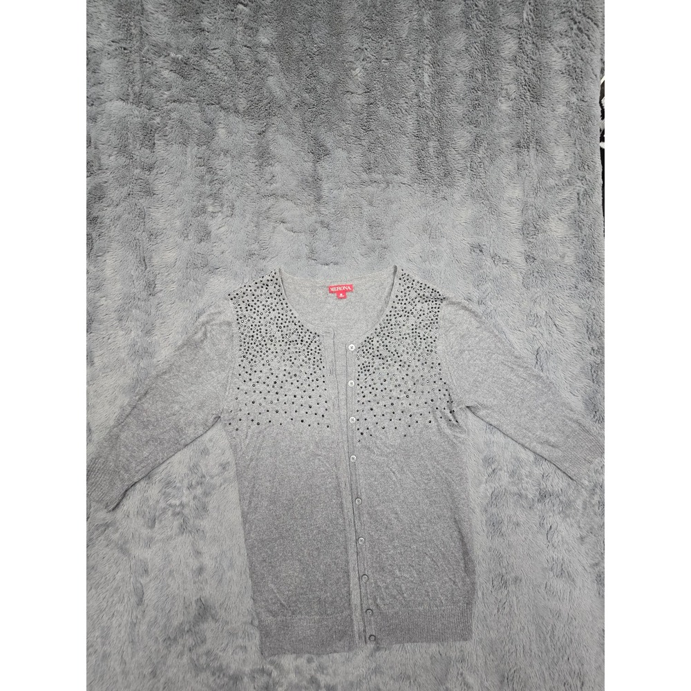 Merona Womens Gray Studded Button Front Cardigan Sweater Size M